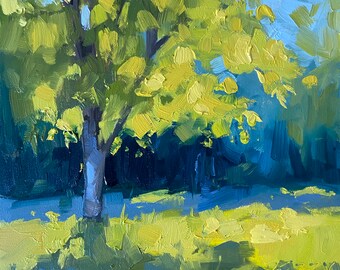 Original Oil Painting, Plein Air, Spring Landscape, Study, Green, Trees, Small Art, Great Gift, by Jenny Berry Artist