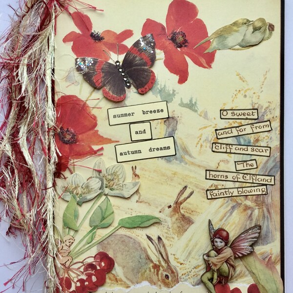 English Summer Countryside Blank Scrapbook/Smashbook - Handmade - Butterfly/Fairy/Poppies