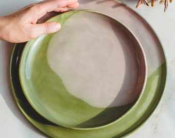 Juego de vajilla de cerámica hecha a mano - Platos modernos de gres y porcelana - Regalo de boda para parejas - Decoración de mesa