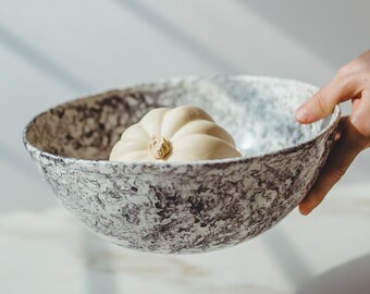 Large Marbled Porcelain Bowl - Handmade Statement Serving Dish for Pasta, Salad & Table Styling