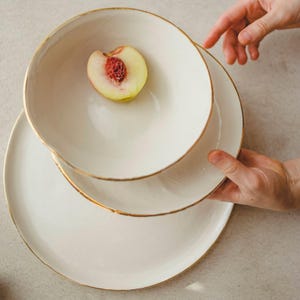 Handmade Porcelain Plate Set: Gold Rim Elegant Dinnerware