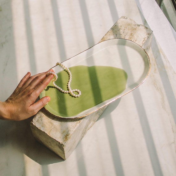 Handgefertigte Keramik Couchtisch Tablett, Keramik Parfüm Tablett