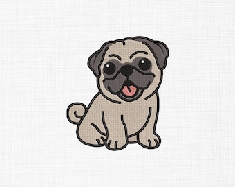 Cute Pug Dog Sitting Embroidery Design Baby Dog Embroidery Design Animal Embroidery Design Machine Embroidery 5 Sizes Digital Download