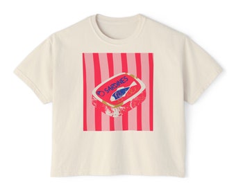 Top corto color crema sardina / Camiseta estampada a rayas rosas, Y2K