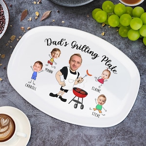 Personalized Daddy&#39;s Grilling Plate with Kid&#39;s Photos and Names, Father&#39;s Day Gifts, Custom Birthday Gift for Him, BBQ Keepsake Gift For Dad