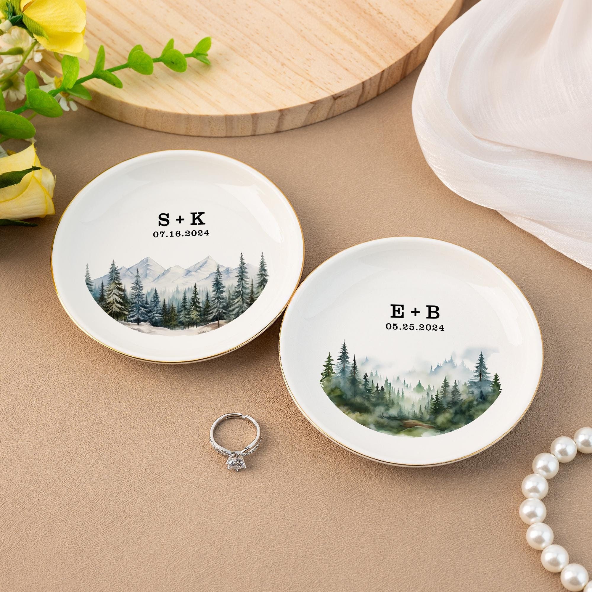 Personalized Mountain Jewelry Dish, Engagement Gifts, Wedding Ring Dish, Ring Dish with Initials and Date, Valentine's Day Gifts for Her