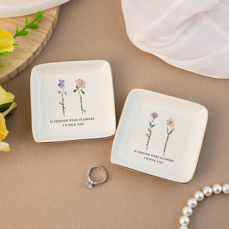 Personalized Birth Flower Jewelry Dish, Friendship Ring Dish, If