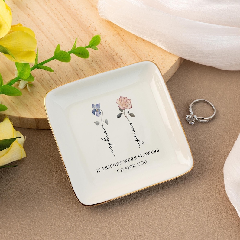 Personalized Birth Flower Jewelry Dish, Friendship Ring Dish, If