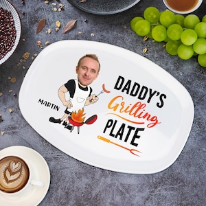 Custom Photo Daddy&#39;s Grilling Plate, Fathers Day Gift from Kids, BBQ Grilling Platter, Fathers Day Gifts, Funny Dad Gift, Birthday Gifts