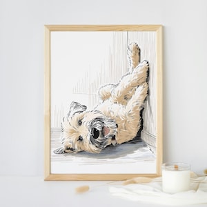 Wheaten Terrier Art Print | Upside Down Dog Print | Soft Coated Wheaten Terrier | Fine Art Print 8&quot;x10&quot;