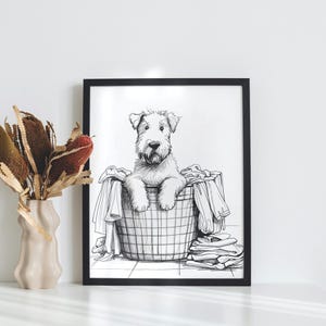 Wheaten Terrier in Laundry Basket Print | Cute Dog Print | SCWT Art Print | Soft Coated Wheaten Wall Decor | Gift for Her
