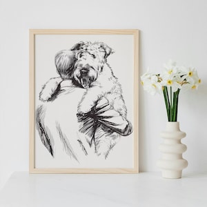 Side View of Wheaten Terrier Dog and Owner Hug Art Print | 8x10 Pet Portrait Print | Unconditional Love Wall Art | Dog Lover Gift
