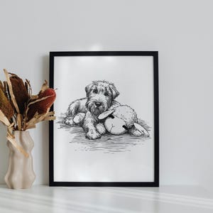 Soft Coated Wheaten Terrier with Lambchop Toy Art Print | SCWT Dog Lover Gift | 8x10 Fine Art Print | Wheaten Terrier Wall Art