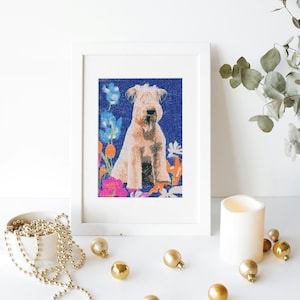 Wheaten Terrier Wall Art | Soft Coated Wheaten Terrier Portrait | 8x10 Fine Art Print | SCWT Floral Pet Art | Dog Lover Decor | Wheaten Gift