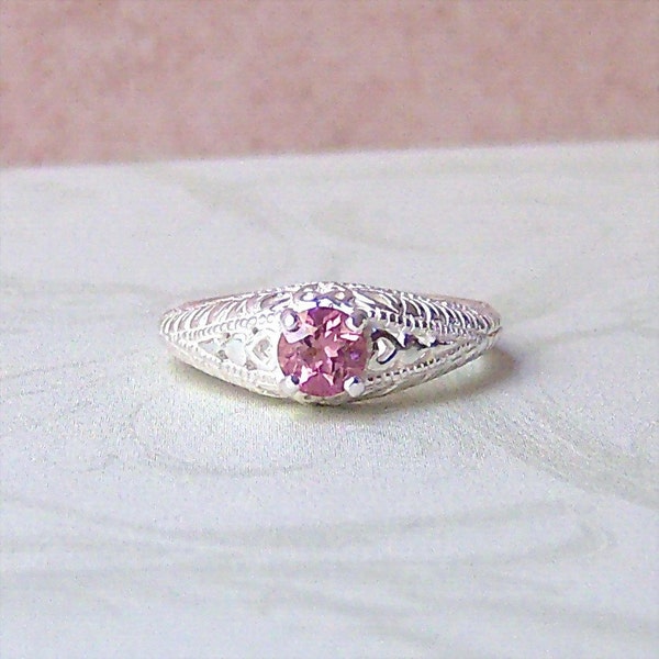 Genuine Pink Tourmaline Sterling Silver Filigree Ring, Cavalier Creations