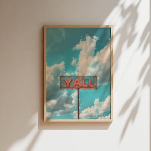 Y'all Marquee Neon Sign Art Print, Western Cowgirl Print, Ranch Wall Decor, Southern Home Art, Eclectic Home Decor, Cabin Decor