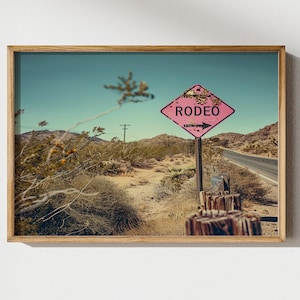 Retro Pink Rodeo Sign Print, Western Roadtrip, Western Cowgirl Print, Ranch Wall Decor, CowboyArt, Eclectic Home Decor, Large Wall Art