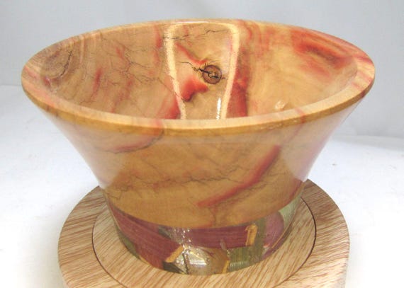 Hand Crafted in Michigan Box Elder Wood Bowl: Epoxy Resin Inlay 19-25