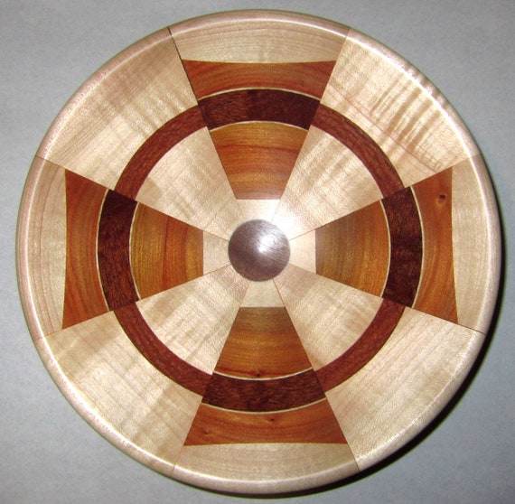 Turned Wood Segmented Bowl – “Signal Catcher” – Segmented Design with Andiroba, Curly Maple and Black Walnut 43-17