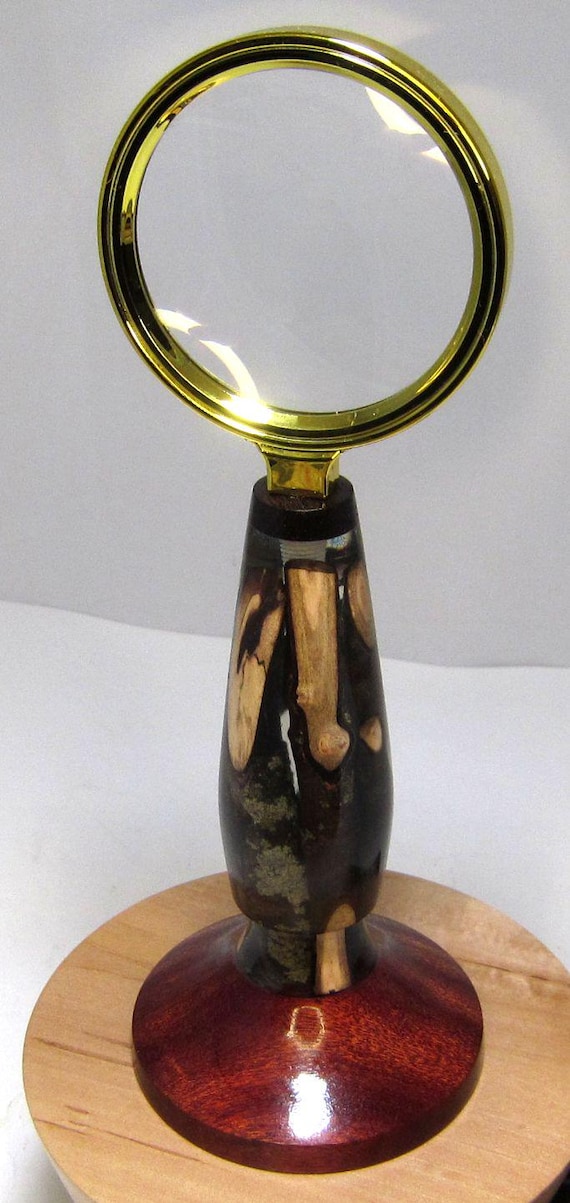 Standing Desk Magnifying Glass – Vintage Look 22-25 Epoxy and Maple Twigs - Hand Made in Michigan