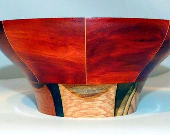 Hand Crafted Segmented Wood Bowl: Kaleidoscope Design, Redheart 07-25 Made in Michigan