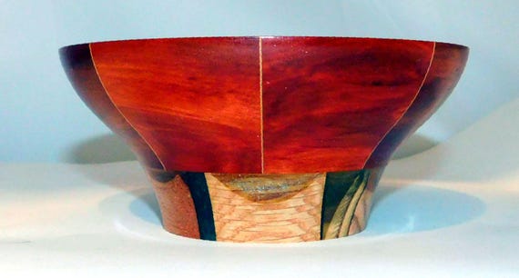 Hand Crafted Segmented Wood Bowl: Kaleidoscope Design, Redheart 07-25 Made in Michigan