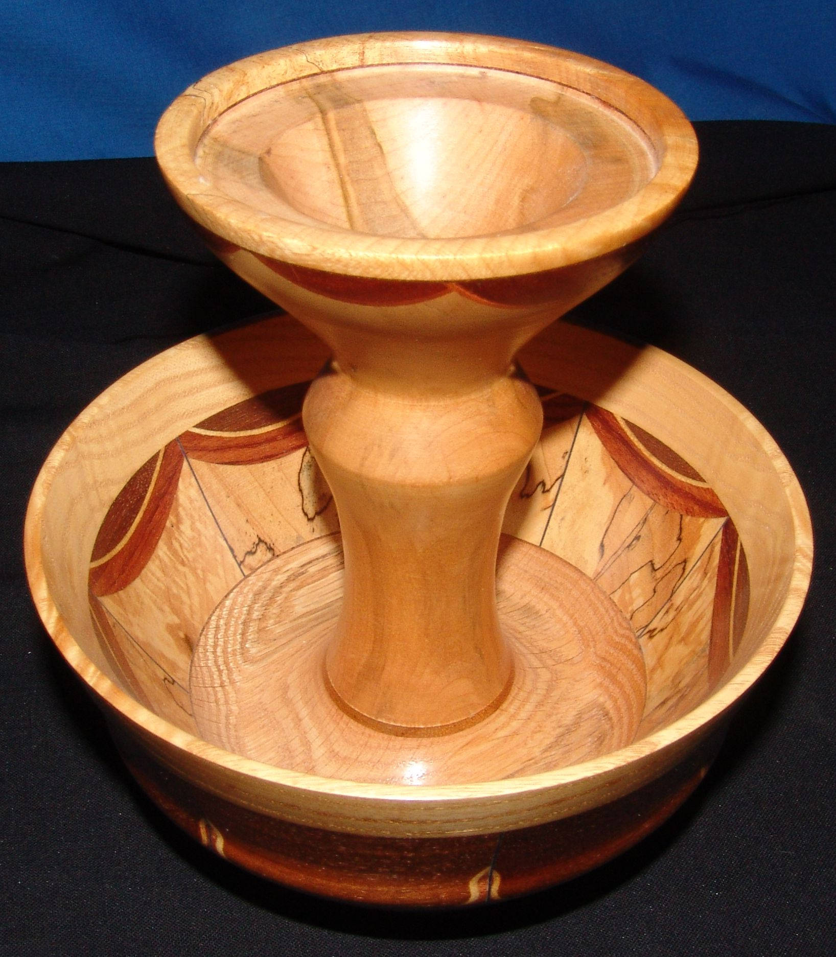 Unique Segmented Turning Combination Candy Dish and 3” Candle Holder