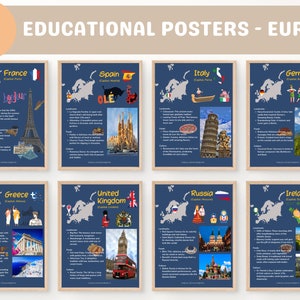 Kulturplakate europäischer Länder - druckbare lustige Fakten Lernen für Kinder, Lernressource für Homeschooling & Klassenzimmer, Geschenk für Kinder