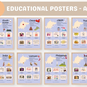 Asiatische Länder Kultur Poster - druckbare Fun Facts Lernen für Kinder, Homeschooling & Klassenzimmer Lernressource, Geschenk für Kinder