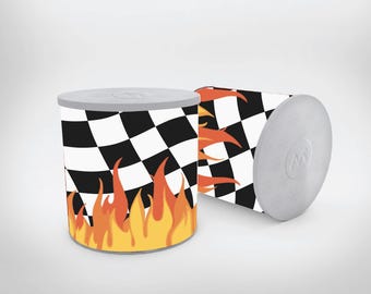 Racing Checkered Flames Potato Chips Can Wrapper, Birthday Decor (Digital Download)