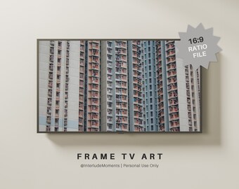 Edificio Rosa y Celeste Hong Kong Arte para Samsung Frame TV, Decoración Arte Televisión Moderna Digital, Fotografía Urbana Fondo Pantalla