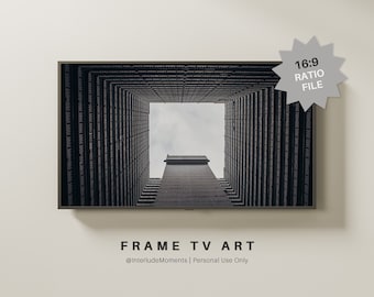 Perspectiva Edificio Blanco y Negro Arte para Samsung Frame TV, Decoración Moderna Arte Televisión, Fotografía Arquitectura Urbana Digital