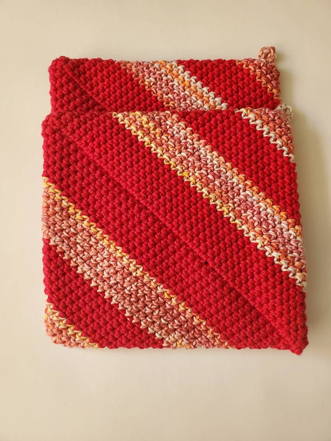 Crochet Double Layer Potholders Hot Pads Set of 2 Red With Etsy