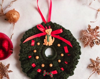 Its a Dogs Life Christmas Wreath, Crochet Wreath With a Dog and His/Her Bone. From HandCrafted4You