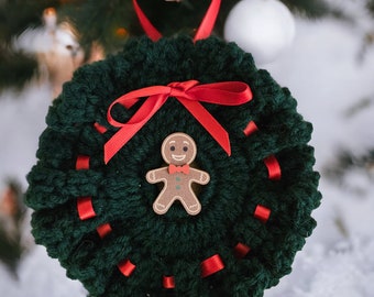 Christmas Wreath Mini Crochet Wreath with Gingerbread in the Center of the Wreath From HandCrafted4You