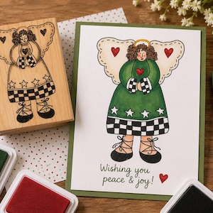 Rubber  Stamp Patchwork Angel By Alma Lynne