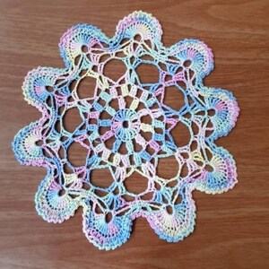 Crochet Doily Hand Crochet Color Blossom Colors - Variegated Blue, Pink, Green, Lavender  Made Size 10 Crochet Cotton, From HandCrafted4You