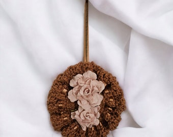 Floral Wreath Crocheted in Mauve  with Dusty Pink Flowers in the Center Hand Crochet Decoration/Wall Hanging from HandCrafted4You