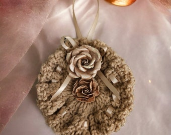 Floral Wreath in Dusty Rose Hand Crochet Decoration/Wall Hanging from HandCrafted4You