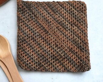 Potholder Crochet Double Layer Heat Resistant in Mixture of Browns, Copper and Ember, From Rustic Cabin Color Series.  From HandCrafted4You
