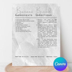 Moderne minimalistische bewerkbare receptenkaart | Aangepaste keukenorganizer | Schoon en eenvoudig receptkaartsjabloon | DIY-afdrukbaar canvas in twee maten