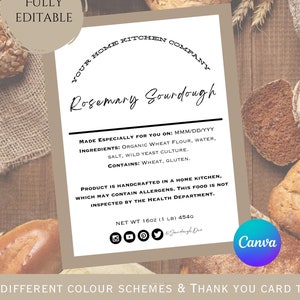 Sourdough Ingredient Label Card | Gluten Alert label Cottage Law | Bread care card tip | Bread Insert | Editable Cottage Bakery Label