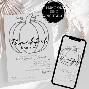 Editable Thanksgiving Invitation Template | Digital Friendsgiving Invite | Let&#39;s give thanks Instant Download | Autumn Fall Dinner Invite