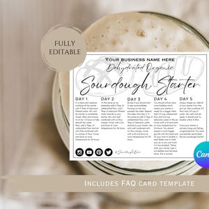 Tarjeta editable con instrucciones para la preparación de masa madre / Guía fácil de seguir para hacer pan casero / Instrucciones personalizables para hornear pan con masa madre