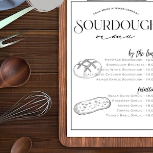 Sourdough Digital Editable Menu Template | Customizable Bakery Menu Design for Home Bakers | Stylish Custom Menu for Home Bakeries and Cafés