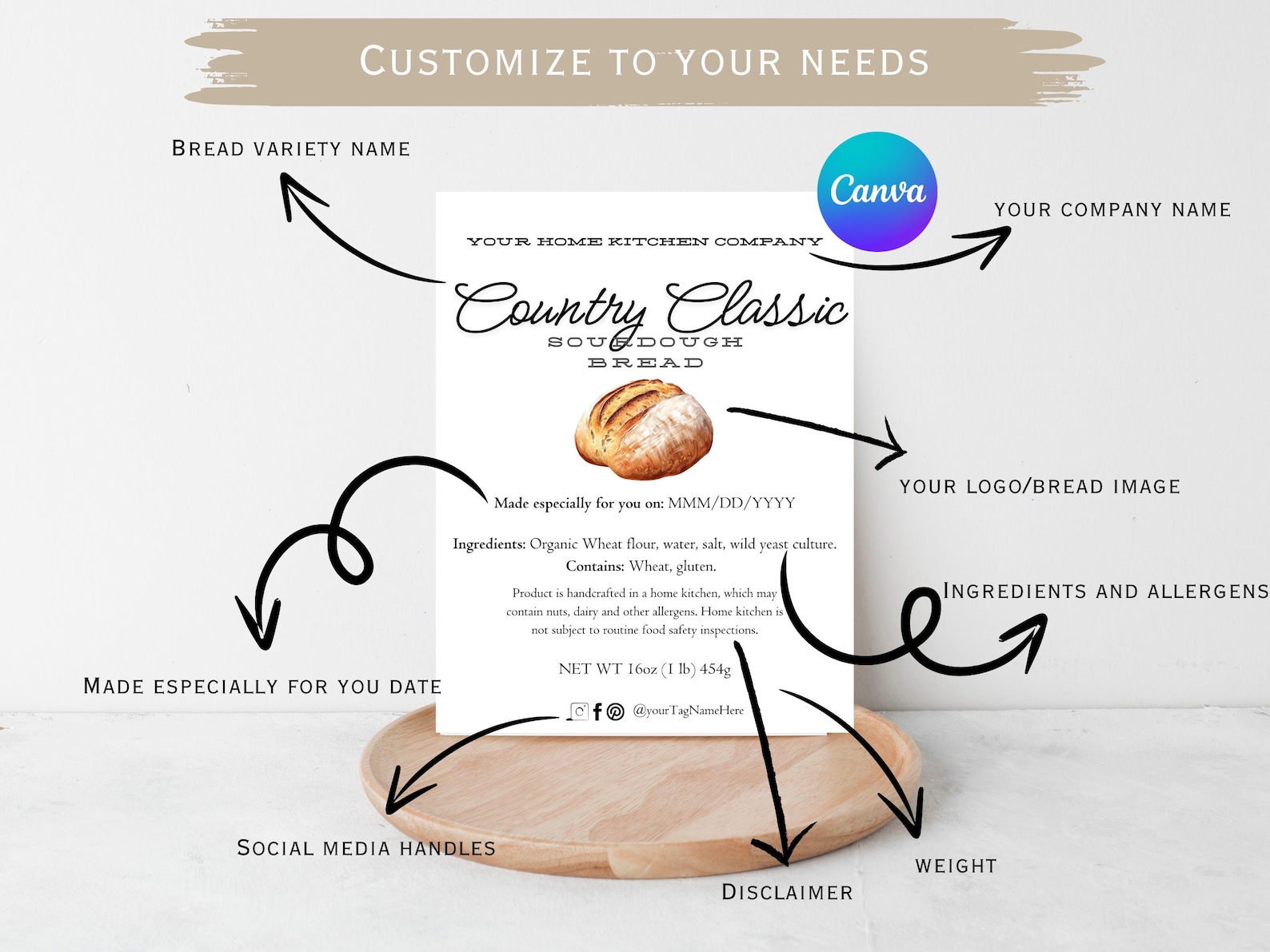 Editable Sourdough Ingredient Label Card: Bakery Business (digital ...