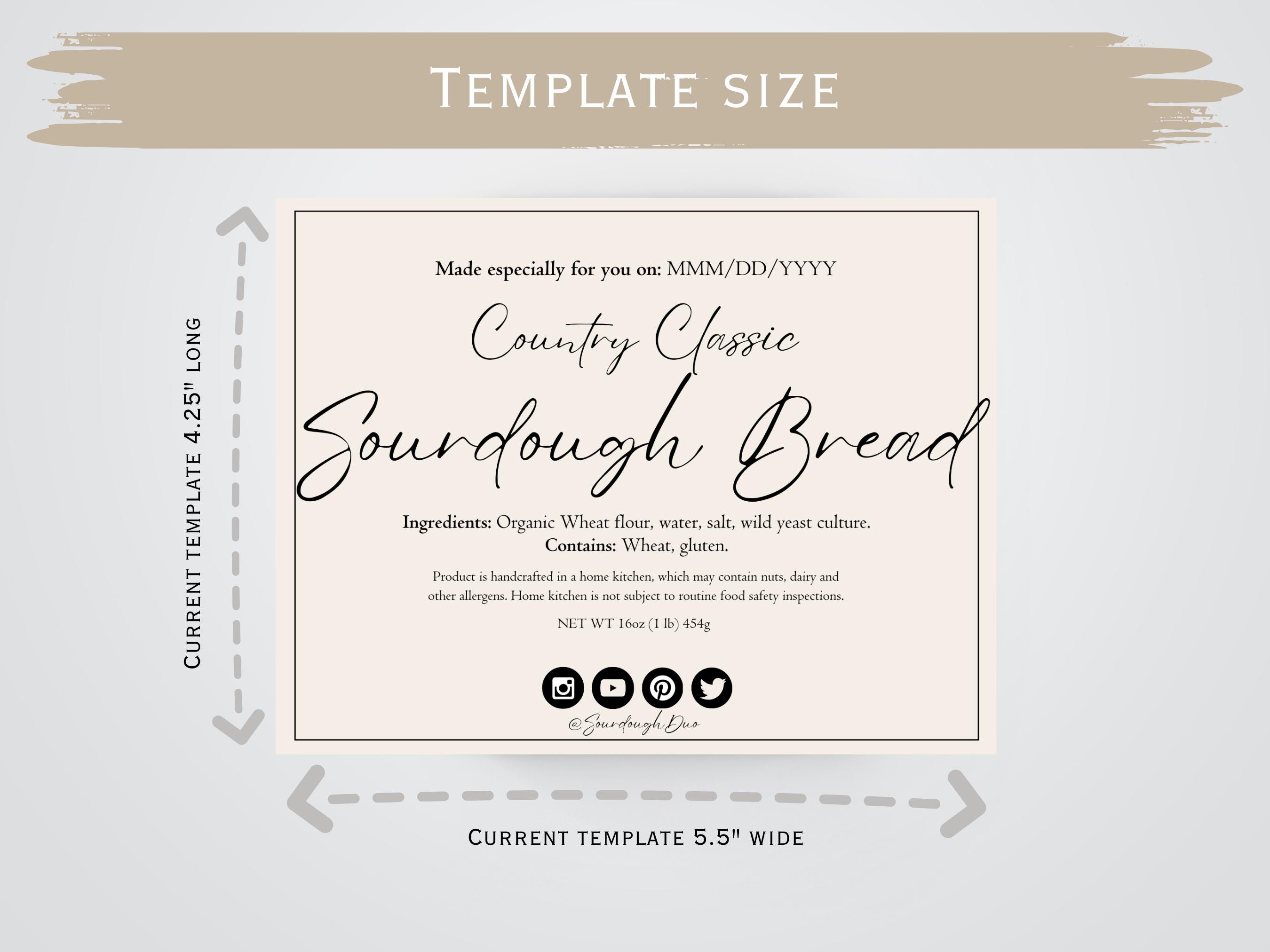 Sourdough Bread Ingredient Label Card: Editable Template (digital ...