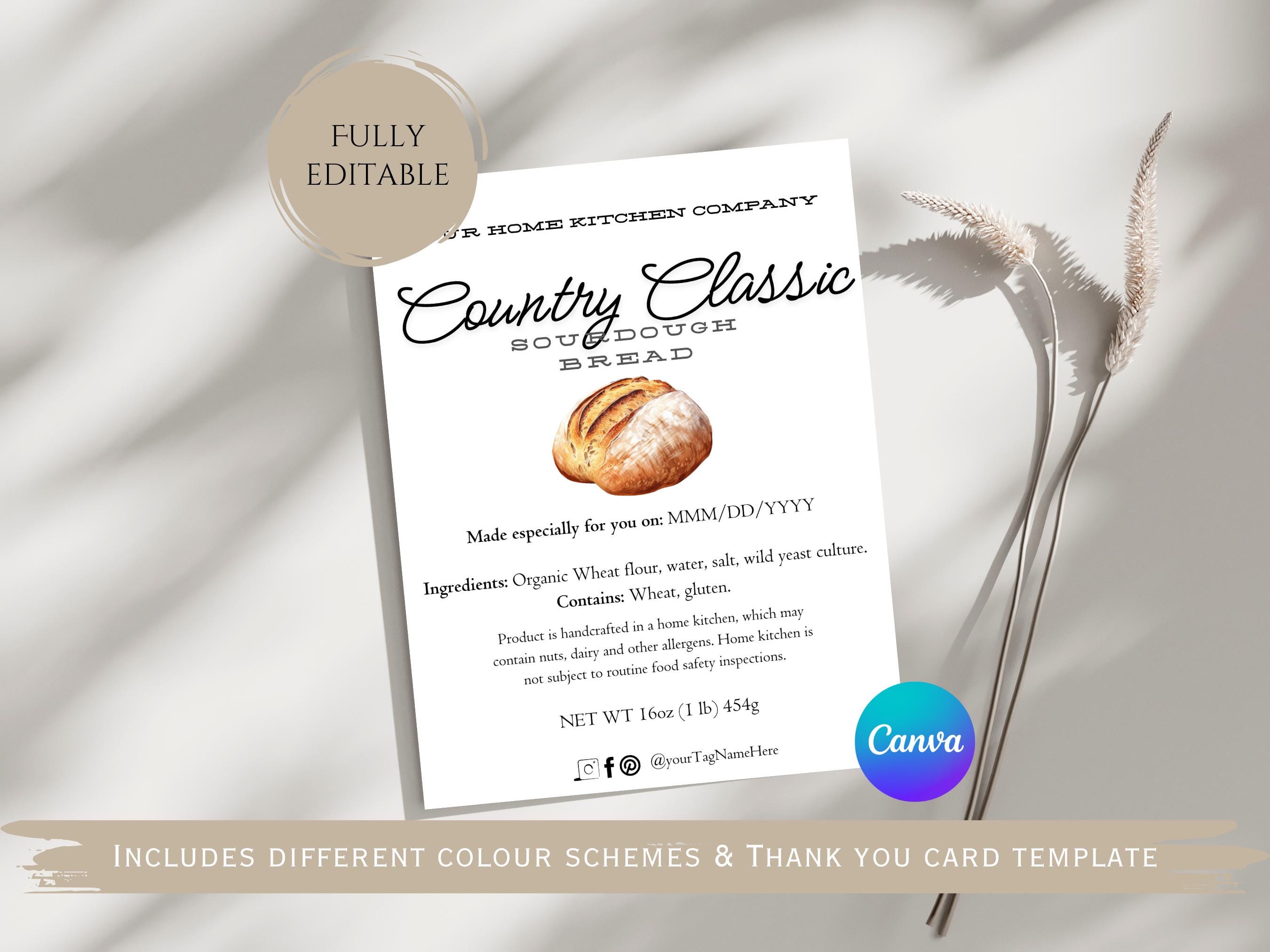Editable Sourdough Ingredient Label Card: Bakery Business (digital ...