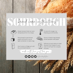 Cartão de Manutenção de Pão de Fermentação Natural Artesanal | Cartão de Dicas de Confeitaria | Cartão de Instruções de Cuidados com o Pão | Cartão de Manutenção do Pão | Modelo para impressão