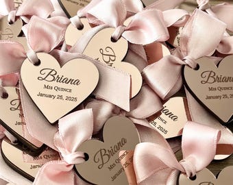 Personalized Heart Acrylic Quinceañera Favors: Mirror Tags